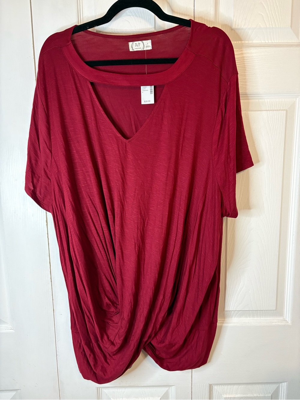 Maurices 4X 24/7 Women's Red V-Neck Twist Front Top Blouse Maroon Red NWT